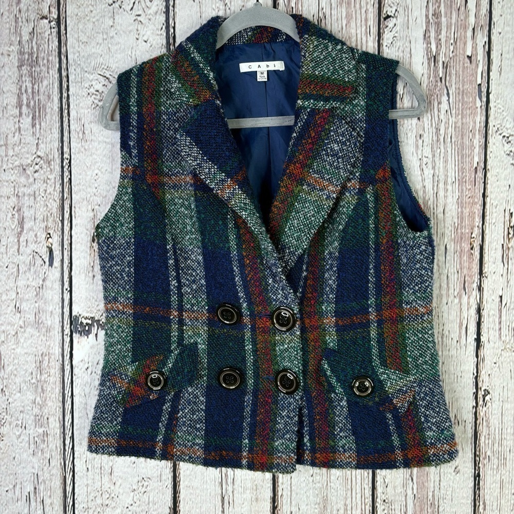 CAbi Style 908 “JoyFall Me” Plaid Wool Blend Rough Tweed Lined Vest Medium FALL!